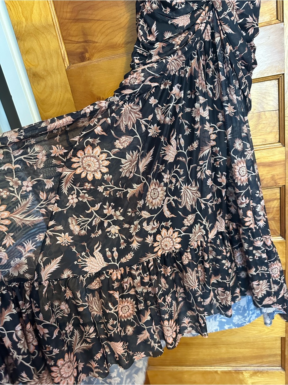 Anthropologie Black Maxi Dress with Blush Floral Print - Picture 5 of 6